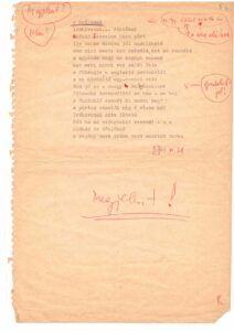 A 285. Csorba blog melléklete. A Nyújtózó című Csorba vers gépirata, bejegyzésekkel