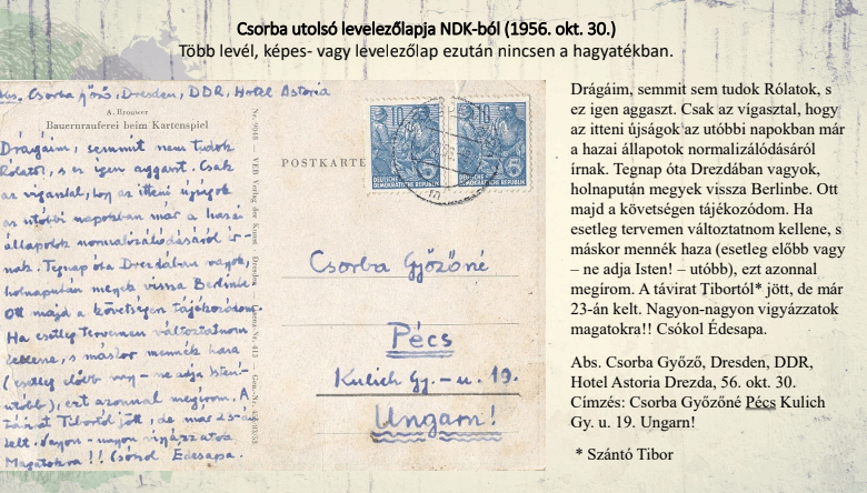 Csorba 1956-os berlini képeslapja. A 361. blog melléklete