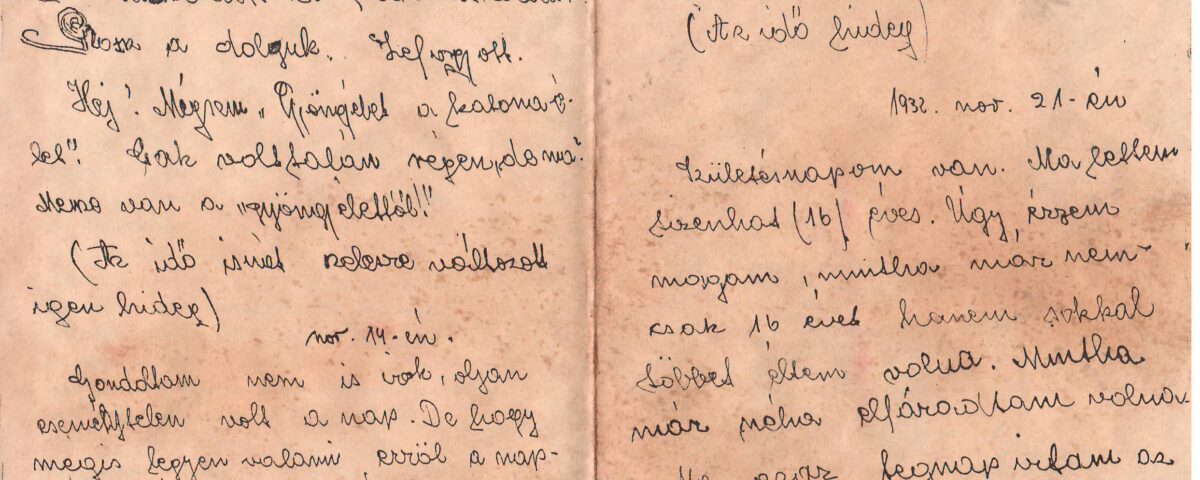 Csorba Győző naplójának 1932 november 16-ai, 16. születésnapi bejegyzése. A 415. Csorba blog melléklete.
