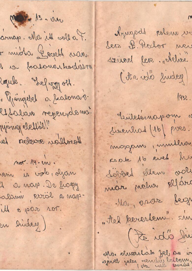 Csorba Győző naplójának 1932 november 16-ai, 16. születésnapi bejegyzése. A 415. Csorba blog melléklete.